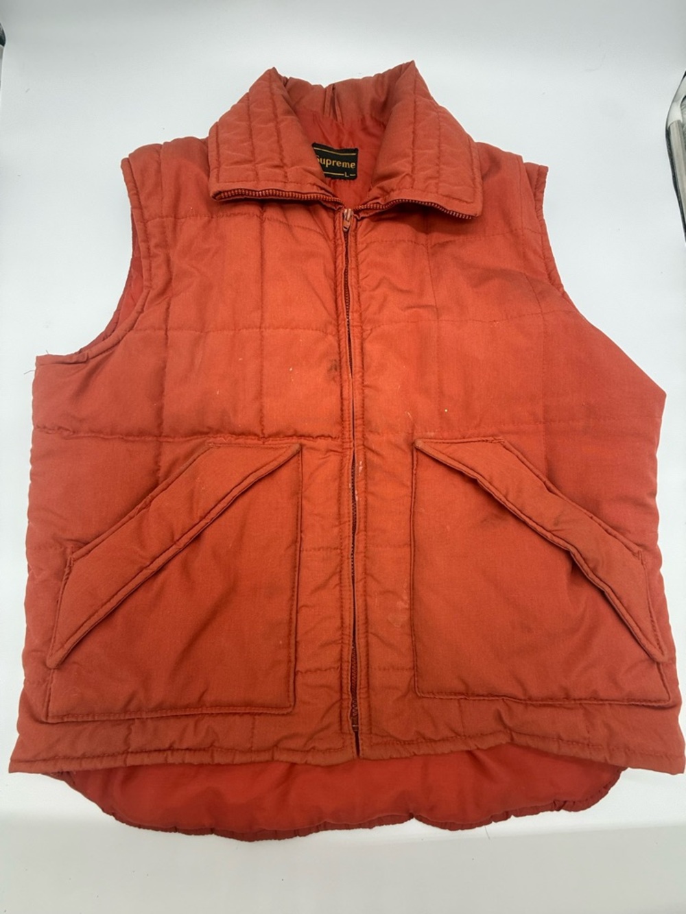 Vintage retro Supreme Orange Quilted Puffer Vest - Men's rare
